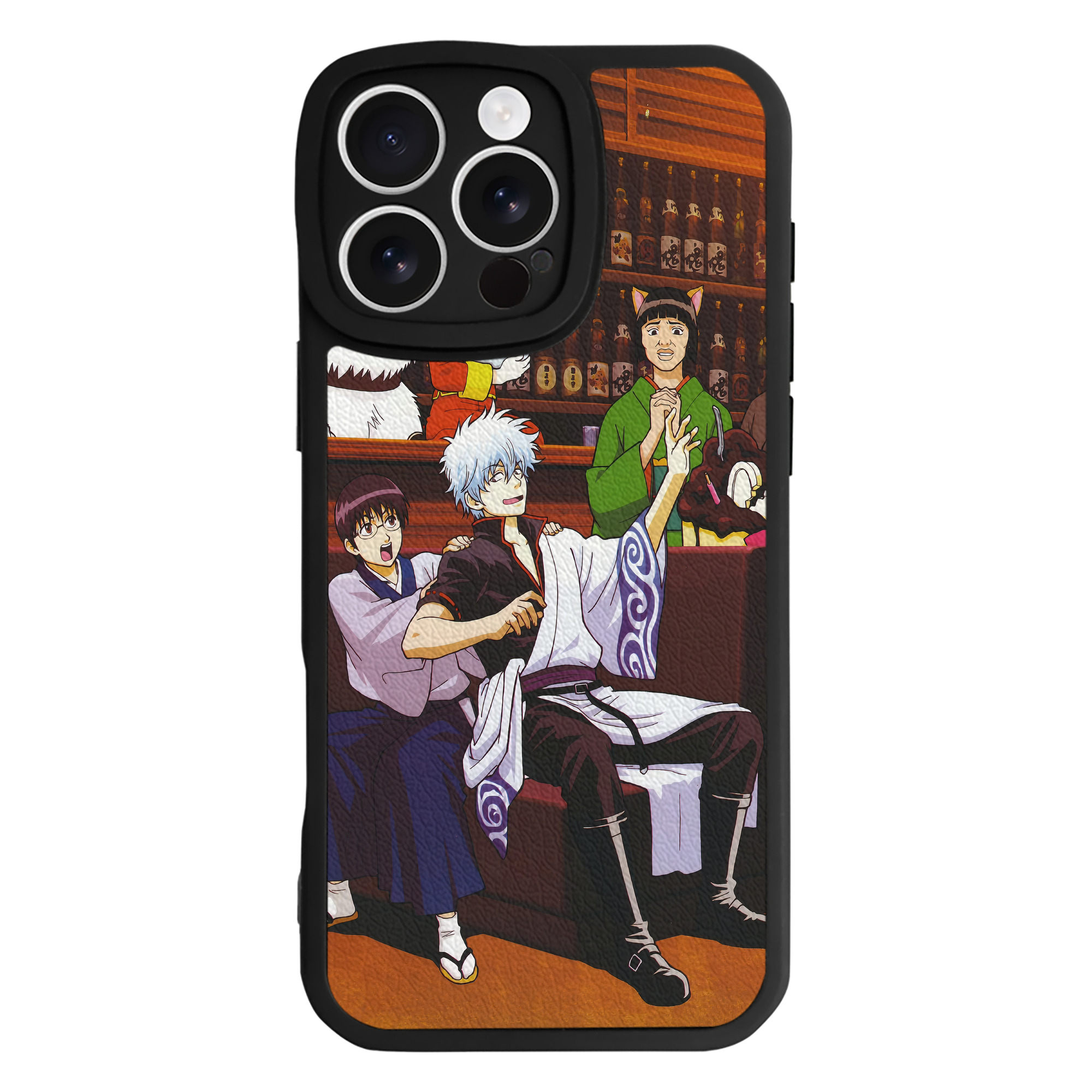 （画像用） ぎんたま 坂田銀時（さかたぎんとき） 神楽 志村新八（しむら しんぱち） GINTAMA Sakata Gintoki Kagura Shimura Shinpachi 【iPhone 16シリーズ対応】シリコンスマホケース（レザー調） 材質：シリコン